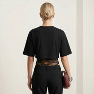 Modern İkonik Dantel Geçişli Siyah Crop T-Shirt Mağazam