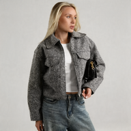 Modern ve Sofistike Dokulu Gri Crop Ceket Mağazam